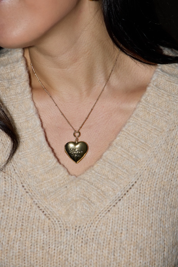 Nickel & Suede large heart locket on saturn chain