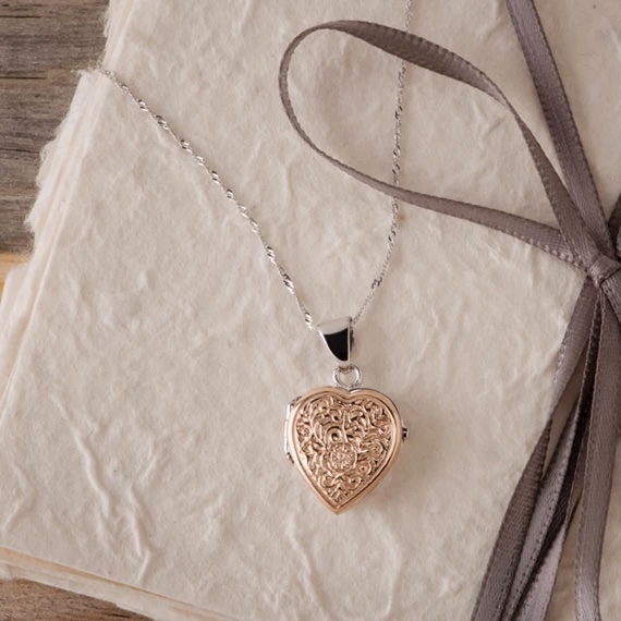 Shane Co. Heart Locket in 14k White and Rose Gold (18 in)