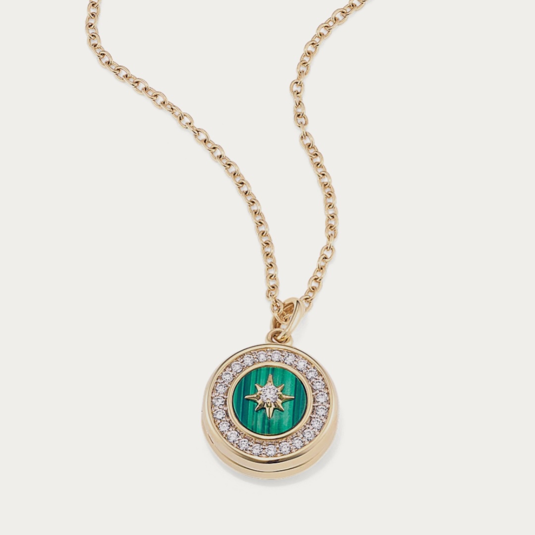 Shane Co. North Star Diamond Malachite locket