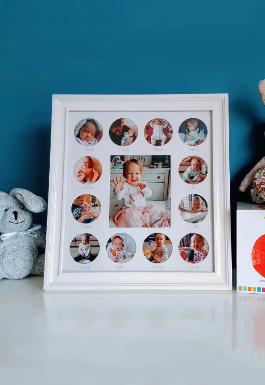 Multi-aperture frame with baby photos